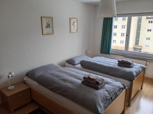 - 2 lits jumeaux dans une chambre avec fenêtre dans l'établissement Schiablick - Broggini, à Davos