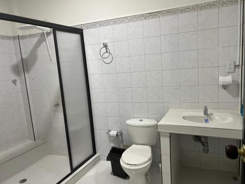 卡利的住宿－Tu hogar en Cali Apto centrico cómodo y privado，浴室配有卫生间、淋浴和盥洗盆。
