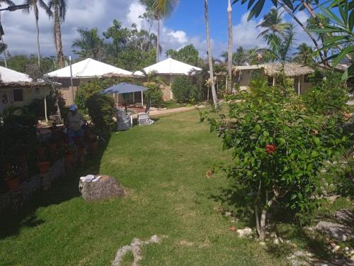 a backyard with a yard with a lawn sidx sidx sidx at Arena Oceanview Hotel & La Terraza Restaurant in Las Galeras