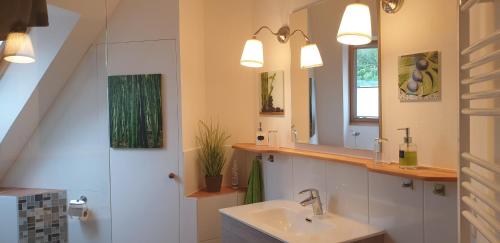 a bathroom with a sink and a mirror at Weser-Koje in Elsfleth