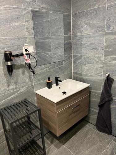 a bathroom with a sink and a mirror at Apartment Home in NRW in Gladbeck