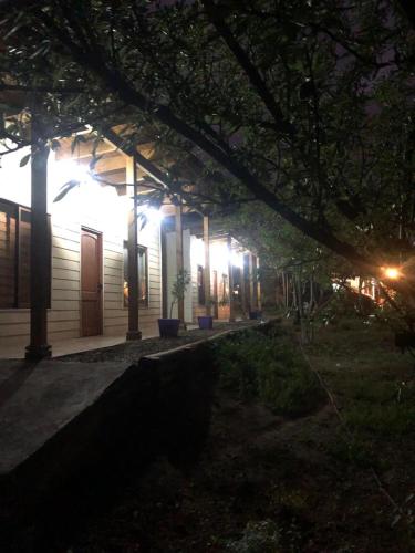 a house lit up at night with lights at Alojamiento Los Nogales in Santa Cruz