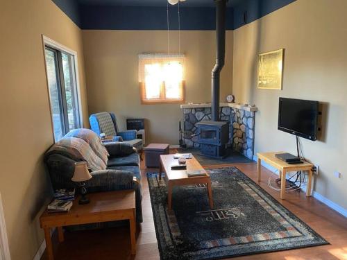uma sala de estar com um sofá e uma lareira em Witt's End Ranch Private Get Away em Princeton