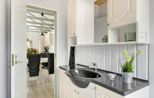 La salle de bains est pourvue d'un lavabo noir et d'un comptoir. dans l'établissement Nice Home In Hemmet With Kitchen, à Hemmet
