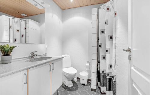 a white bathroom with a toilet and a sink at Cozy Home In Nrre Nebel With Kitchen in Nørre Nebel