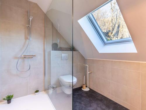 a bathroom with a shower and a toilet and a window at Chalet typique rénové à Soulan, 4 chambres, 9 pers. - FR-1-296-349 in Saint-Lary-Soulan