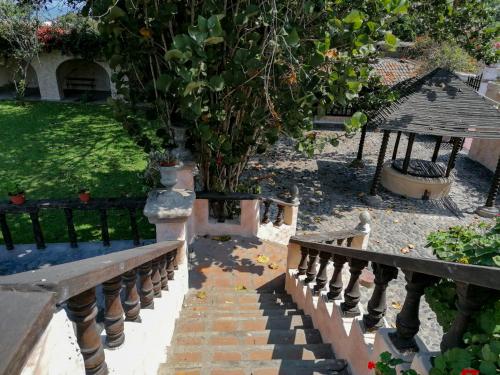 a staircase leading to a garden with a tree at Darenas Hacienda in Aucallama