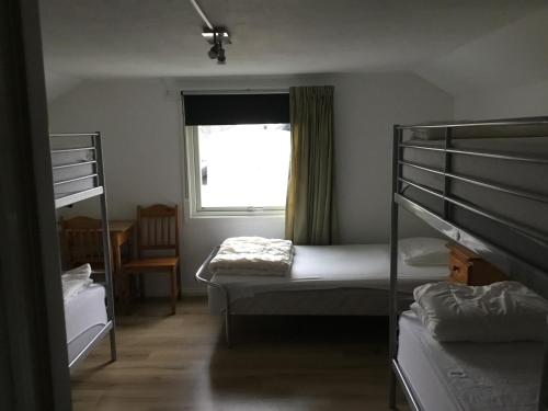 - une chambre avec 2 lits superposés et une fenêtre dans l'établissement Björkdahla, à Dörarp