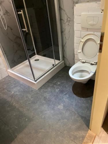 a bathroom with a shower and a toilet at Blom aan de Gracht in Dordrecht