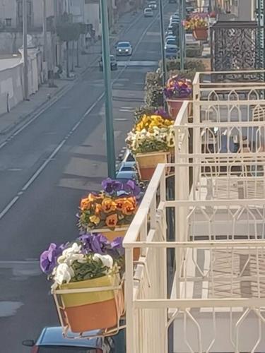 a row of flowers in baskets on a street at MiraCapri Home - the strategic centre between Napoli and Sorrento in Torre del Greco