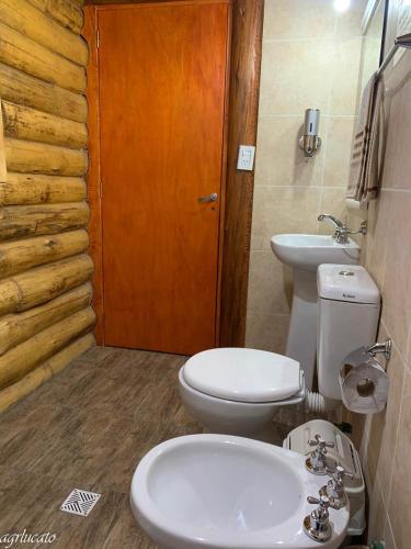 a bathroom with a toilet and a sink at Rincón Lejano in Potrerillos