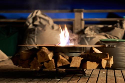 a stove with a fire on top of it at Hotel Pordoi Passo Pordoi Vegetarian Hotel in Canazei