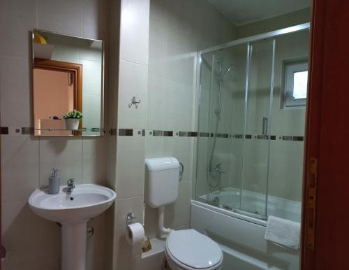 een badkamer met een wastafel en een douche bij Sofija in Bijela