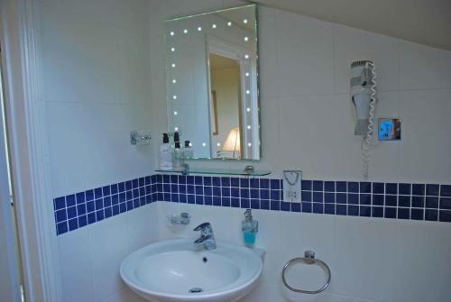ein Bad mit einem Waschbecken und einem Spiegel in der Unterkunft The Elephants Nest Inn in Marytavy