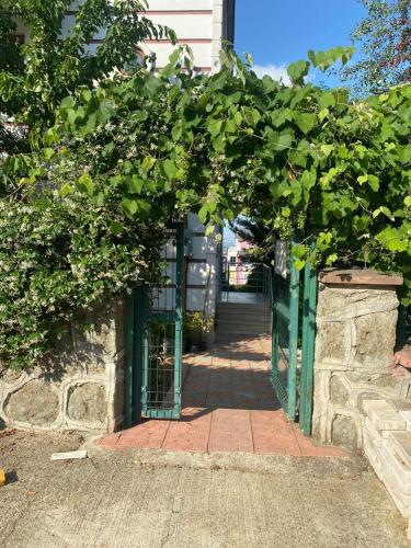 an entrance to a building with a green gate at Sure Hause in Değirmendere