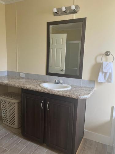 a bathroom with a sink and a mirror at The Perfect Get Away !!!! in Clewiston