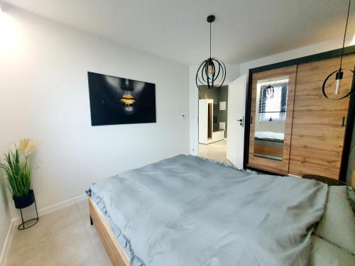 a bedroom with a large bed and a window at Konopnickiej 88 Cosy Apartment in Sosnowiec