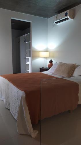 1 dormitorio con 1 cama grande con manta marrón en Duplex premium, excelente ubicacion II en Yerba Buena