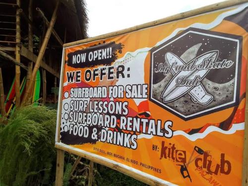 a sign that says we offer a sandwich for sale at Surf and Skate Duli El Nido By Kiteclub Palawan in El Nido