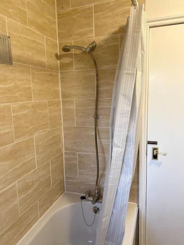 a bathroom with a tub and a shower with a shower curtain at SwankyHome 4 Groups/Contractors in Birmingham