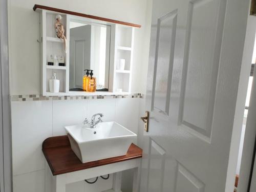 un bagno con un lavandino bianco e uno specchio di Breede River Lodge a Witsand