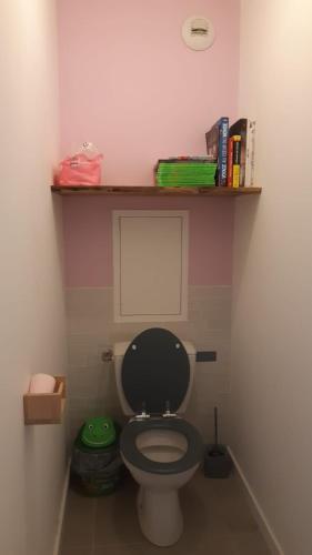 une salle de bain avec des toilettes avec une étagère au-dessus dans l'établissement Apartment In Allemont, à Allemont