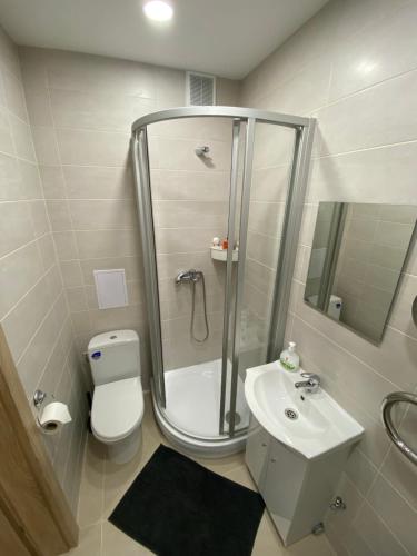 Ένα μπάνιο στο Akmene Center Apartment