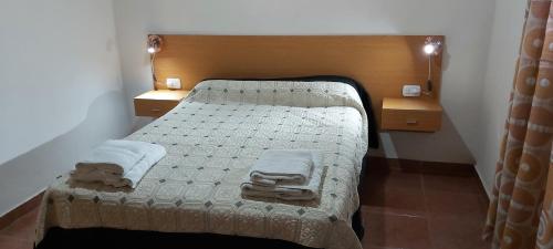 1 dormitorio con 1 cama y 2 mesitas de noche en El Fortinero Departamento 3 en San Rafael