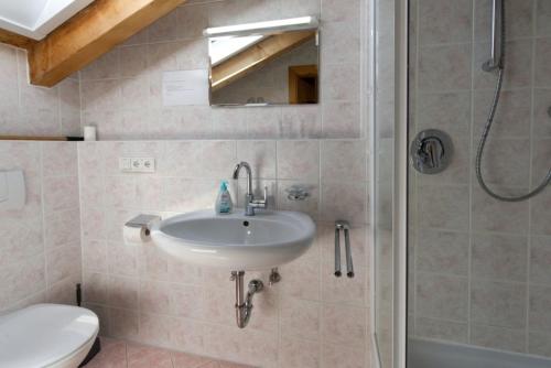 bagno con lavandino, doccia e servizi igienici di Abendruh - a74072 a Krün