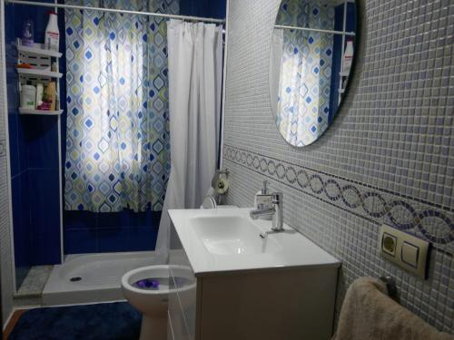 a bathroom with a sink and a toilet and a shower at Habitaciones en Aviles in Avilés