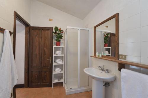 y baño con lavabo y espejo. en La Casetta, en Coreglia Antelminelli