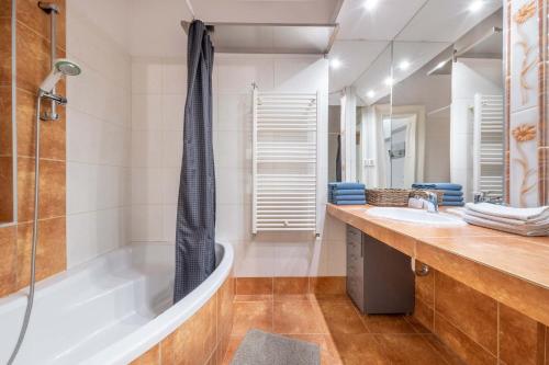 a bathroom with a tub and a sink and a shower at Anastasia 2 bedrooms apartment on Váci utca in Budapest