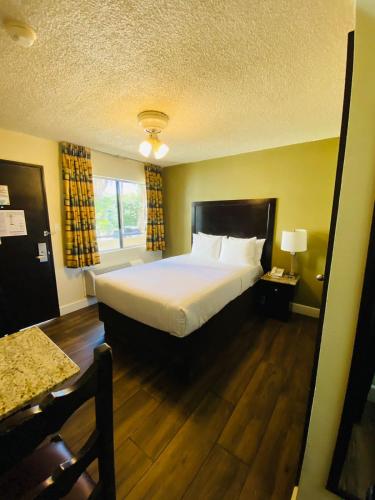 a hotel room with a bed and a window at Hotel America in Tijuana