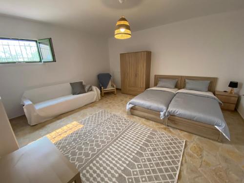a bedroom with two beds and a couch at Appartement Villa Pasithea in Xiropigado