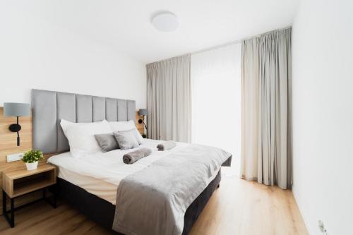 Ένα ή περισσότερα κρεβάτια σε δωμάτιο στο Wroclaw City Square Apartment