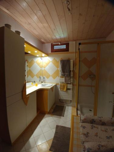 a small bathroom with a sink and a shower at Rêverie Champêtre in Verrens-Arvey