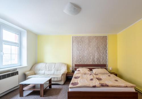 ein Schlafzimmer mit einem Bett und einem Sofa in der Unterkunft Lena Apartment Děčín in Děčín