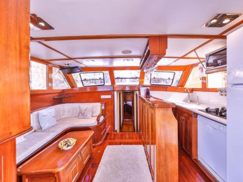 a view of the inside of a kitchen in a boat at Blue Cruise in Kas
