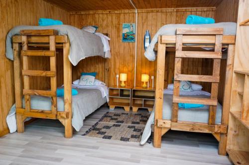 Pokój z 2 łóżkami piętrowymi w kabinie w obiekcie Surf and Stay Chile w mieście Navidad