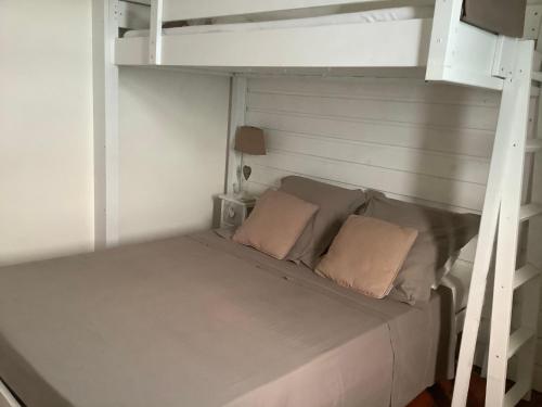 a bedroom with a bunk bed with two pillows at VILLA ALIZEE APPARTEMENT N°6 in Sainte-Rose