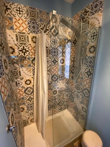 拿坡里的住宿－B&B Vesù，浴室里设有玻璃门淋浴