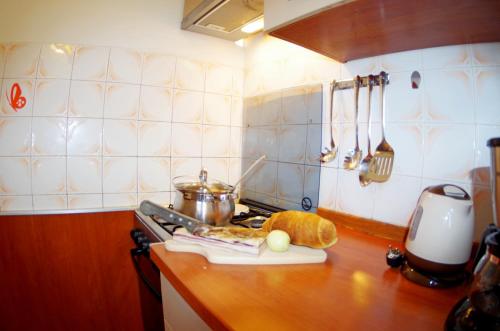 a kitchen with a counter top with a stove top oven at Apartment Elena, village Peresiji in Peresiji