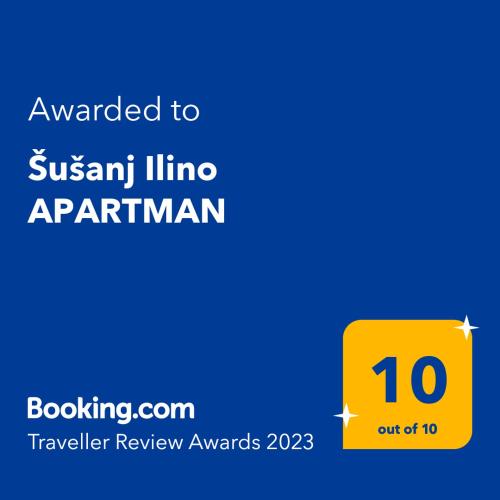 a yellow sign with the text awarded to swami line arm istg at Šušanj Ilino APARTMAN in Bar