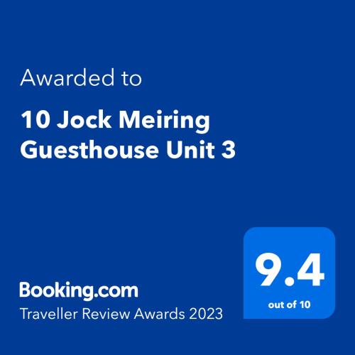a screenshot of a phone with the text wanted to lock meeting questionnaire unit at 10 Jock Meiring Guesthouse Unit 3 in Bloemfontein