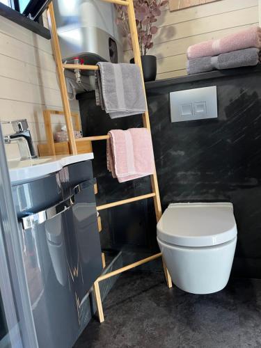 Baño pequeño con aseo y lavamanos en TinyHouse -Reset im Vilstal -Zurück zum Ursprung, en Aldersbach