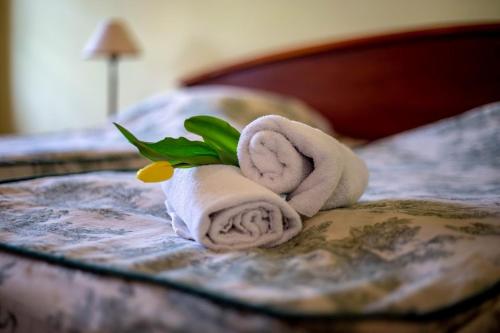 ręcznik na łóżku w obiekcie Villa Barbara w mieście Oborniki Śląskie