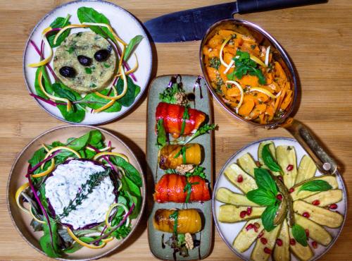 a group of plates of food on a table at Maïpa Boutique Riad in Marrakech