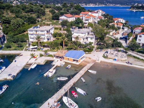 an aerial view of a harbor with boats in the water at Apartment Sea in Supetarska Draga