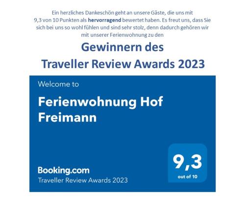 a screenshot of a cell phone with a travellerreviews hot program at Ferienwohnung Hof Freimann in Eberhardzell