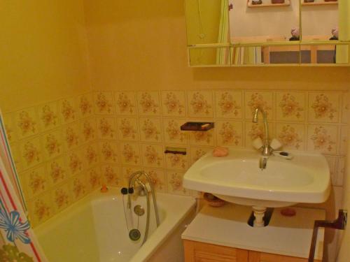 une salle de bain avec un lavabo et une baignoire dans l'établissement Studio cosy au centre de Samoëns avec parking privatif - FR-1-629-118, à Samoëns